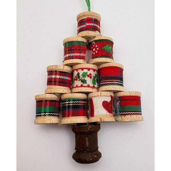 Vintage Sewing Spools Christmas Tree Ornament Holiday Ribbon Design Handmade - Picture 3 of 6